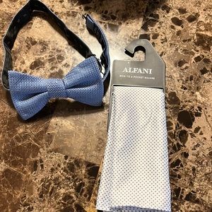 Worn once Alfani adjustable bow tie and pocket square